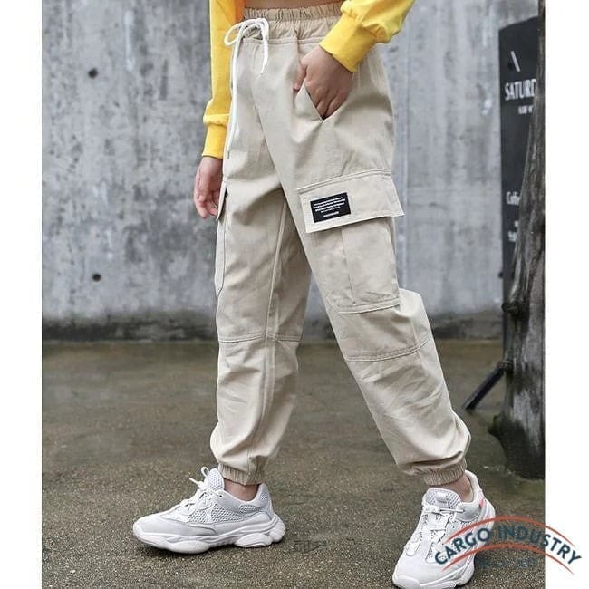 Pantalon Cargo Jogging Pour Fille - Tissu Coton, Taille élastique, Poches, Coupe Décontractée - Pour Sport, école, Loisirs